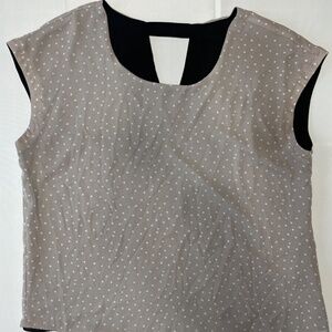 Women’s Taupe and White Polka Dot Sleeveless Blouse with Back Cutout - XL